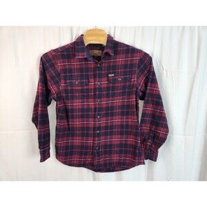 Men's Orvis Heavy Flannel  Long Sleeve Button Up Red & Black Plaid Shirt Large